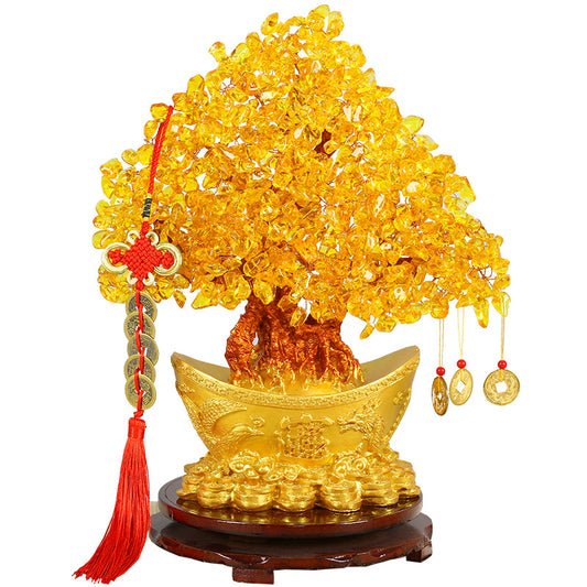 Feng Shui Yellow Quartz Crystal Money Trees Decoration for Luck and Wealth[Gold ingot]