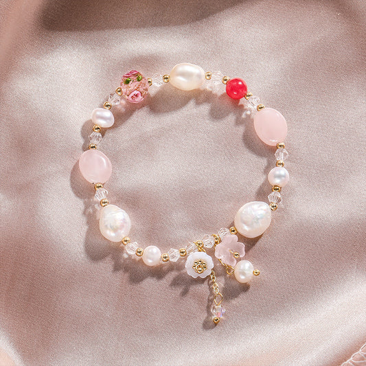 Red Luan Star Peach Blossom/Natural Rose Quartz Bracelet